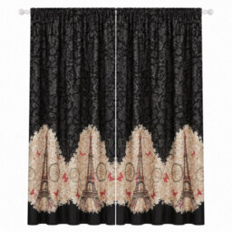 "Smart Living Oooh La La Curtains Pair With Tie Backs - Eiffel Tower Print- Black - 66""x72""" - thumbnail 3