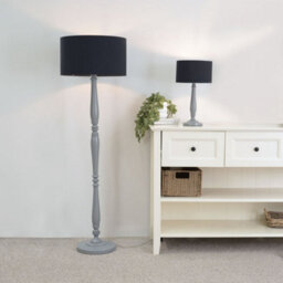 Valuelights Victoria Traditional Grey Wood Candlestick Floor Lamp With Black Drum Shade - thumbnail 4