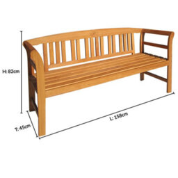 Casaria Rose 3 Seater Wooden Garden Bench, Fsc-Certified Eucalyptus Wood, 158X43X82Cm, Outdoor Furniture, Armrests & Backrest - thumbnail 3