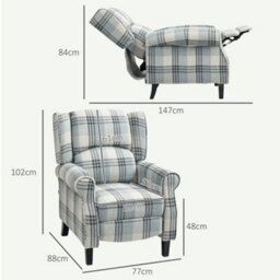 Homcom Recliner Chair For Living Room Wingback Chair With Padded Armrest Grey - thumbnail 3