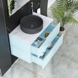 Royal Bathrooms Evora 800mm Powder Blue Fluted Wall Hung Countertop Vanity Unit 2 Drawer With Art Round Basin - thumbnail 3