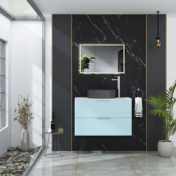 Royal Bathrooms Evora 800mm Powder Blue Fluted Wall Hung Countertop Vanity Unit 2 Drawer With Art Round Basin - thumbnail 2