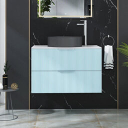 Royal Bathrooms Evora 800mm Powder Blue Fluted Wall Hung Countertop Vanity Unit 2 Drawer With Art Round Basin - thumbnail 1