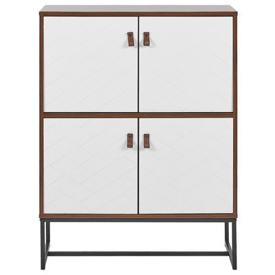 Wyld and Coco Novahome Sideboard 4 Doors 2 Compartments 100 X 76 Cm - White Gloss And Dark Wood With Black Metal Legs - image 1