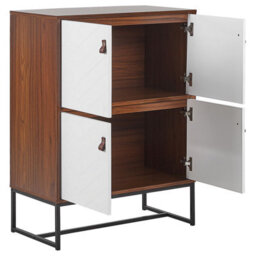 Wyld and Coco Novahome Sideboard 4 Doors 2 Compartments 100 X 76 Cm - White Gloss And Dark Wood With Black Metal Legs - thumbnail 5