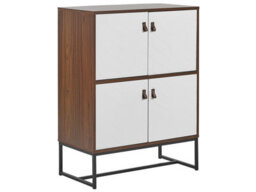 Wyld and Coco Novahome Sideboard 4 Doors 2 Compartments 100 X 76 Cm - White Gloss And Dark Wood With Black Metal Legs - thumbnail 3
