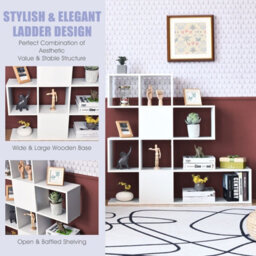 Gainoom 4-Tier Display Bookshelf White Wooden Freestanding Bookcase Storage Stand - thumbnail 9