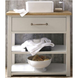 Homestylestore Antique White And Oak 840mm Bathroom Cloakroom Vanity Unit With Square Countertop Basin And Aged Gold T Bar Handles