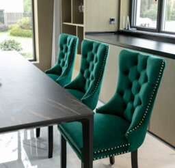 HomeTouch Set Of 6 Lux Green Velvet Kitchen Dining Chairs With Pull Knocker Ring Back Bedroom Office Chairs - thumbnail 8