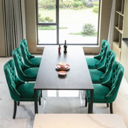 HomeTouch Set Of 6 Lux Green Velvet Kitchen Dining Chairs With Pull Knocker Ring Back Bedroom Office Chairs