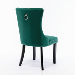 HomeTouch Set Of 6 Lux Green Velvet Kitchen Dining Chairs With Pull Knocker Ring Back Bedroom Office Chairs - thumbnail 6