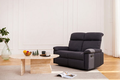 Home Detail Brody Sofa Suite 2 Seater Manual Recliner Dark Grey Padded Fabric - image 1