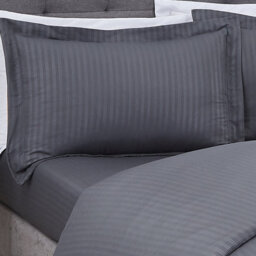 Gr8 Home Sateen Stripe Complete Duvet Cover Pillowcase Fitted Sheet Bedding Set Charcoal Super King - thumbnail 3