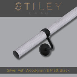 Stiley Living Silver Ash Woodgrain/matt Black Stair Handrail Kit 3.6M, Wall Mounted Banister Rail, 10Yr Guarantee - thumbnail 1