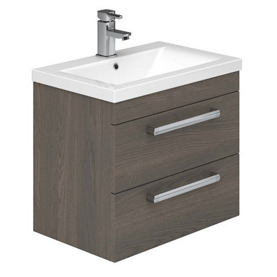 Plum&clay Novela Dark Wood Wall Hung Vanity Unit With Ceramic Basin (W)600mm - image 1