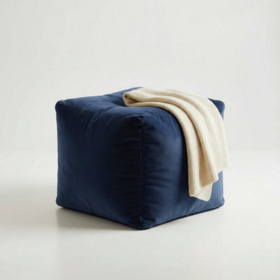 Kosi Atelier Kosiatelier Bean Bag Velvet Footstool Ottomona Cube Pouf Chair Pouffe, Polystyrene Beads Filled - Navy Blue, 45Cm X 45Cm X 45Cm - image 1