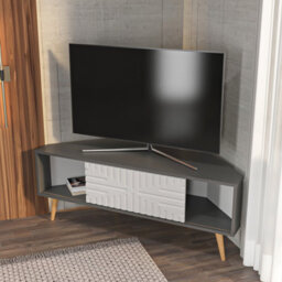 Decorotika Modern Mora Corner Tv Unit Anthracite And White - thumbnail 4