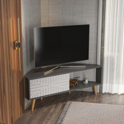 Decorotika Modern Mora Corner Tv Unit Anthracite And White - thumbnail 2