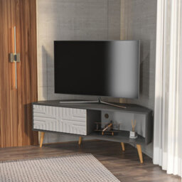 Decorotika Modern Mora Corner Tv Unit Anthracite And White - thumbnail 3