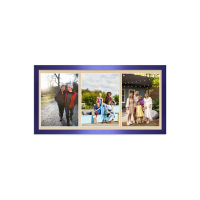 AK Frames 16X8 Oak Sleek Multi Photo Frame With Ivory Mount - Holds 3 Apertures (3X) 7X5 Photos - image 1