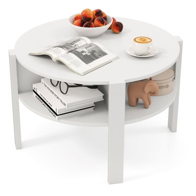 Costway 2-Tier Round Coffee Table 74Cm Tea Cocktail Table W/ Storage-White - image 1