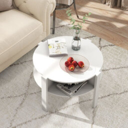 Costway 2-Tier Round Coffee Table 74Cm Tea Cocktail Table W/ Storage-White - thumbnail 3