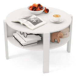 Costway 2-Tier Round Coffee Table 74Cm Tea Cocktail Table W/ Storage-White - thumbnail 1