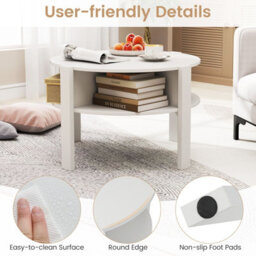 Costway 2-Tier Round Coffee Table 74Cm Tea Cocktail Table W/ Storage-White - thumbnail 7