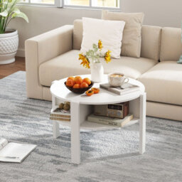 Costway 2-Tier Round Coffee Table 74Cm Tea Cocktail Table W/ Storage-White - thumbnail 6