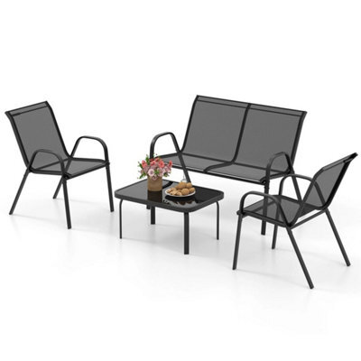 Patio Metal Chair Set Modern Chair & Table Set-Black 4 Piece - image 1