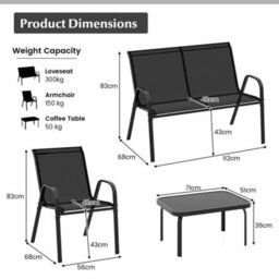 Patio Metal Chair Set Modern Chair & Table Set-Black 4 Piece - thumbnail 2
