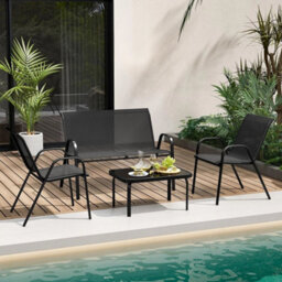 Patio Metal Chair Set Modern Chair & Table Set-Black 4 Piece - thumbnail 3