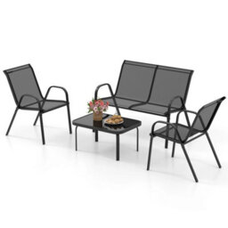 Patio Metal Chair Set Modern Chair & Table Set-Black 4 Piece - thumbnail 1