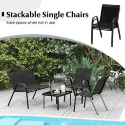 Patio Metal Chair Set Modern Chair & Table Set-Black 4 Piece - thumbnail 6