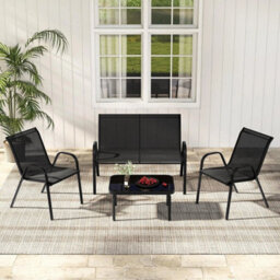 Patio Metal Chair Set Modern Chair & Table Set-Black 4 Piece - thumbnail 4