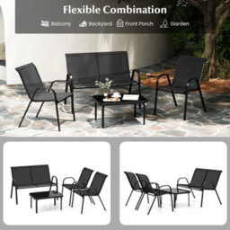 Patio Metal Chair Set Modern Chair & Table Set-Black 4 Piece - thumbnail 5
