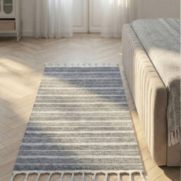 Wyld And Coco Handwoven Recycled Synthetic Area Rug 80 X 150 Cm Off-White Stripe Modern - thumbnail 2