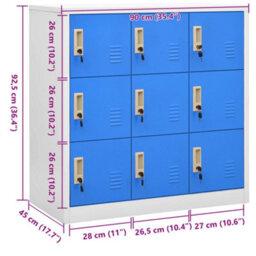 Vidaxl Locker Cabinet Light Grey And Blue 90X45X92.5 Cm Steel - thumbnail 3