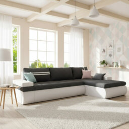 Oslo Living Room Sleeper Corner Sofa With Storage Bed Function Chipboard Wood Frame Hr Foam Graphite And White Right - thumbnail 2