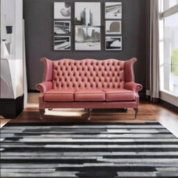 Chesterfield 3 Seater High Back Wing Sofa Shelly Burgandy Leather In Queen Anne Style - thumbnail 6
