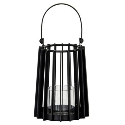 Hill Interiors Lynk Small Lantern With Handle And Candle Holder - Glass - L12 X W12 X H24 Cm - Black - image 1