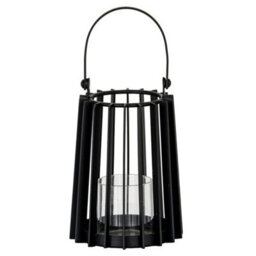 Hill Interiors Lynk Small Lantern With Handle And Candle Holder - Glass - L12 X W12 X H24 Cm - Black