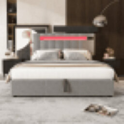 Matteo Luxury Grey Velvet Ottoman Double Bed With Hydraulic Storage, Bluetooth Stereo, Usb, & 7-Colour Led Lights - thumbnail 5