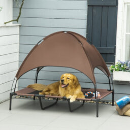 Pawhut 122Cm Elevated Dog Bed Cooling Raised Pet Cot Uv Protection Canopy Brown