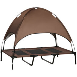 Pawhut 122Cm Elevated Dog Bed Cooling Raised Pet Cot Uv Protection Canopy Brown - thumbnail 2