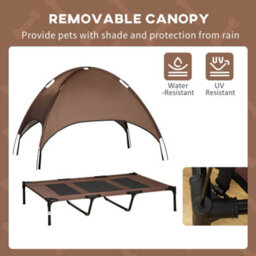 Pawhut 122Cm Elevated Dog Bed Cooling Raised Pet Cot Uv Protection Canopy Brown - thumbnail 6