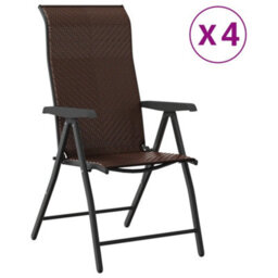 Folding Garden Chairs 4 Pcs Brown Poly Rattan - thumbnail 2