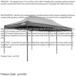 Loops Heavy Duty 3X6M Pop-Up Gazebo - Grey Waterproof Outdoor Canopy For Events - thumbnail 2