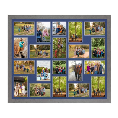 AK Frames 80X70Cm Marble Grey Modern Multi Photo Frame With Blue Mount - Holds 20 Apertures (18X) 6X4, (2X) 4X4 Photos - image 1