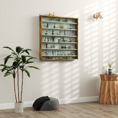 Homcom 7-Tier Wall Display Cabinet W/ Shelves Glass Doors, Rustic Brown - image 1